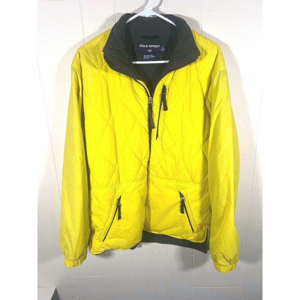 Vintage 90s Y2K Polo Sport Ralph Lauren Men's M Yellow Quilted Full Zip Jacket